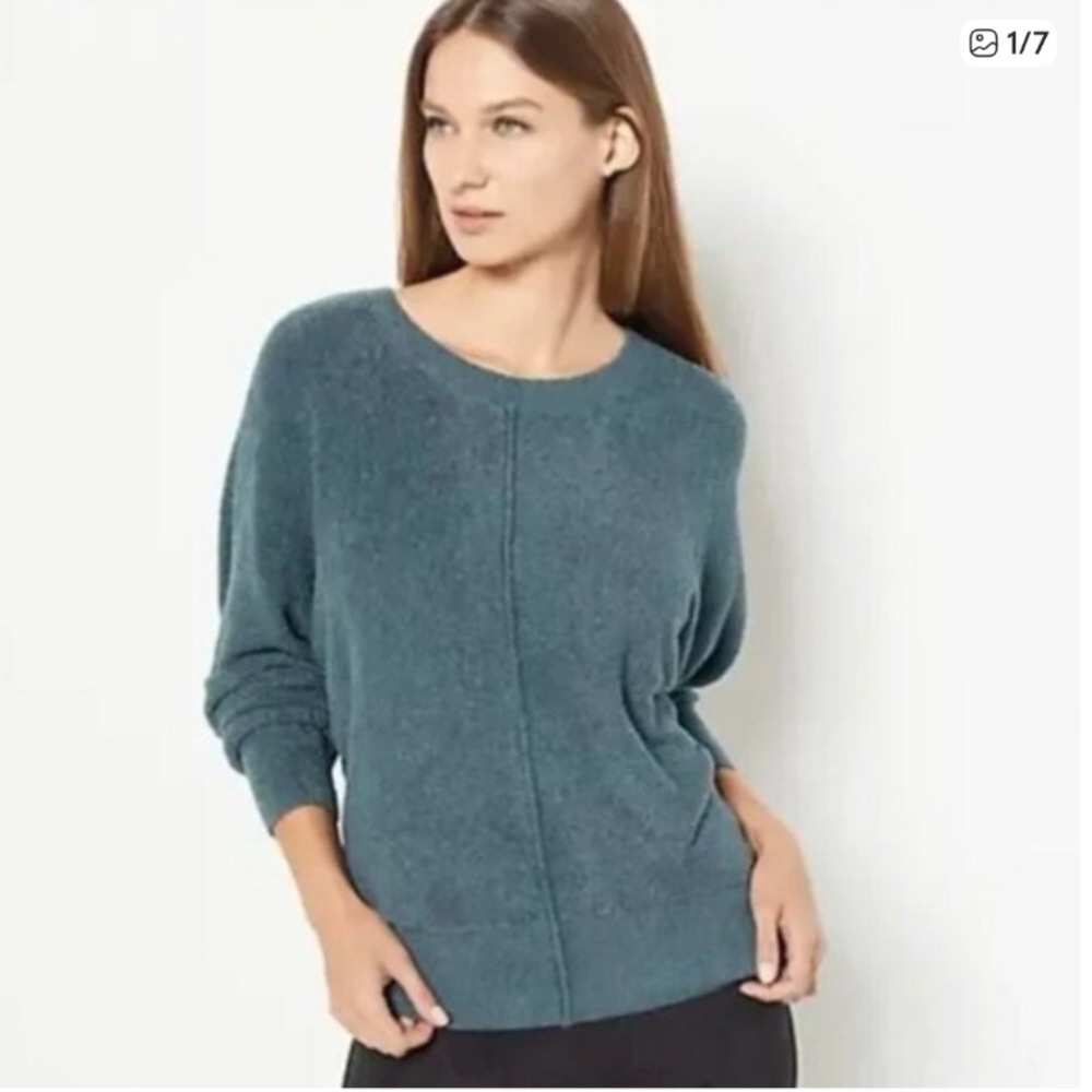 Barefoot Dreams CozyChic Lite Seamed Dolman Pullover Crewneck Dark Teal Size XL